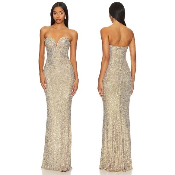 Nookie Lumiere Gown Sequined Embellished Strapless Evening Formal Party Gold SM - Picture 1 of 12